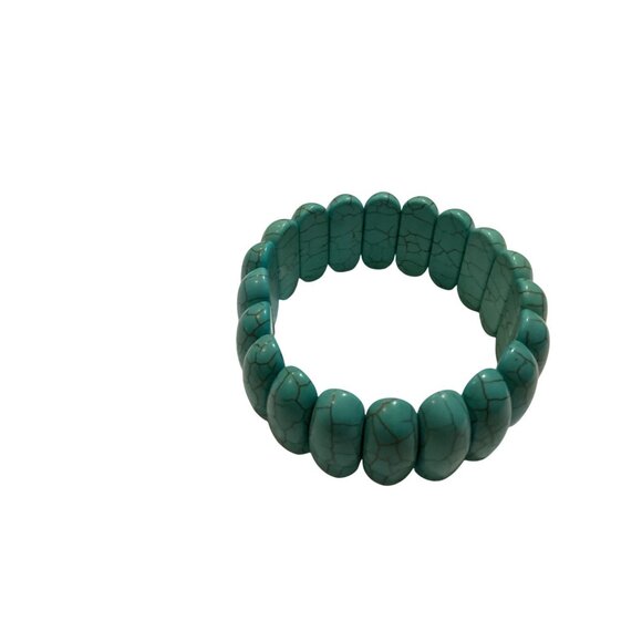 Turquoise Blue Stretchable Bracelet With Oval Beads For Women Beads 1” Long - Picture 2 of 5